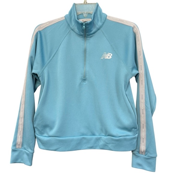 New Balance Blue Logo Tape Quarter Zip Pullover Sweatshirt Medium - Picture 1 of 5
